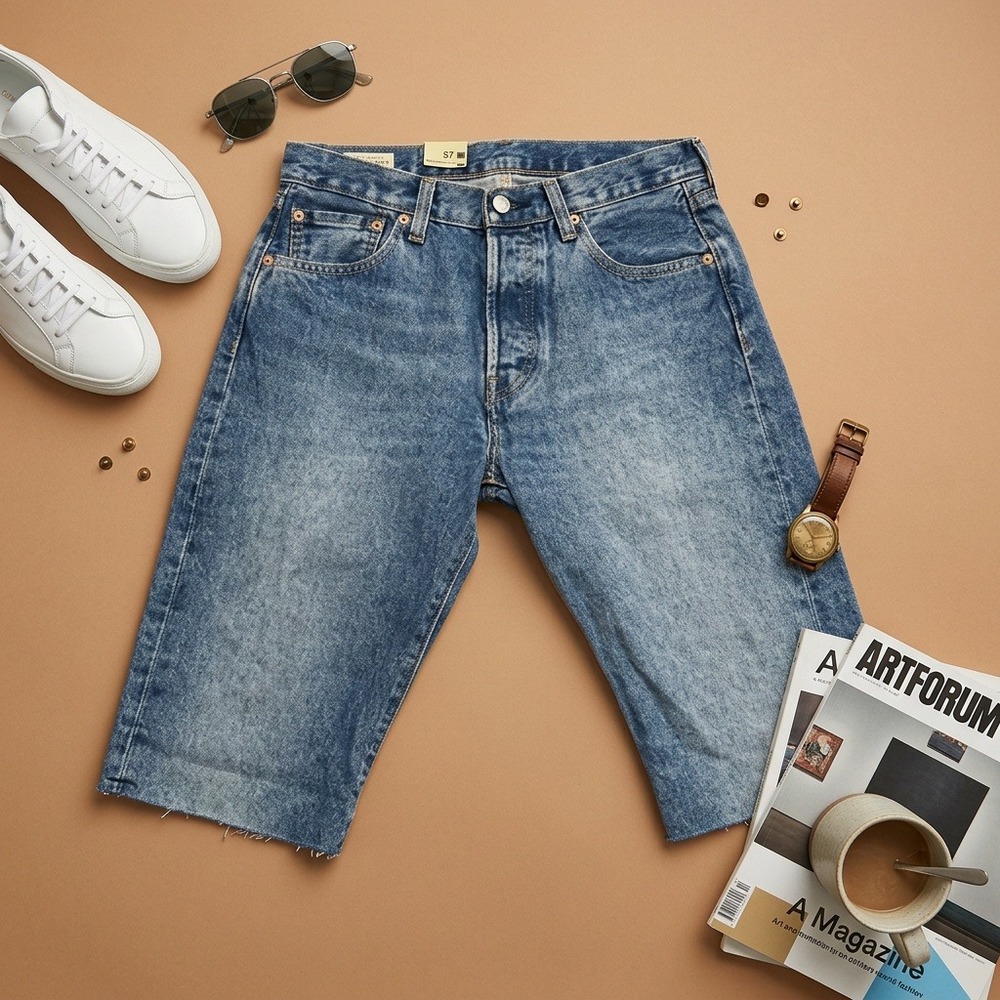 Levi's Premium 501 Denim Shorts Mens 30 Blue Raw Hem Button Fly NWT Jorts